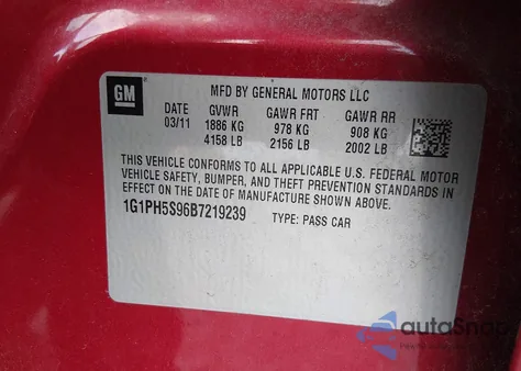 2011 Chevrolet Cruze Ltz z USA, uszkodzony, nr VIN 1G1PH5S96B7219239